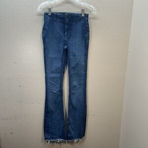 Free People We The Free‎ Jeans SZ 25 Mid Rise Flare Raw Hems High Rise Waisted